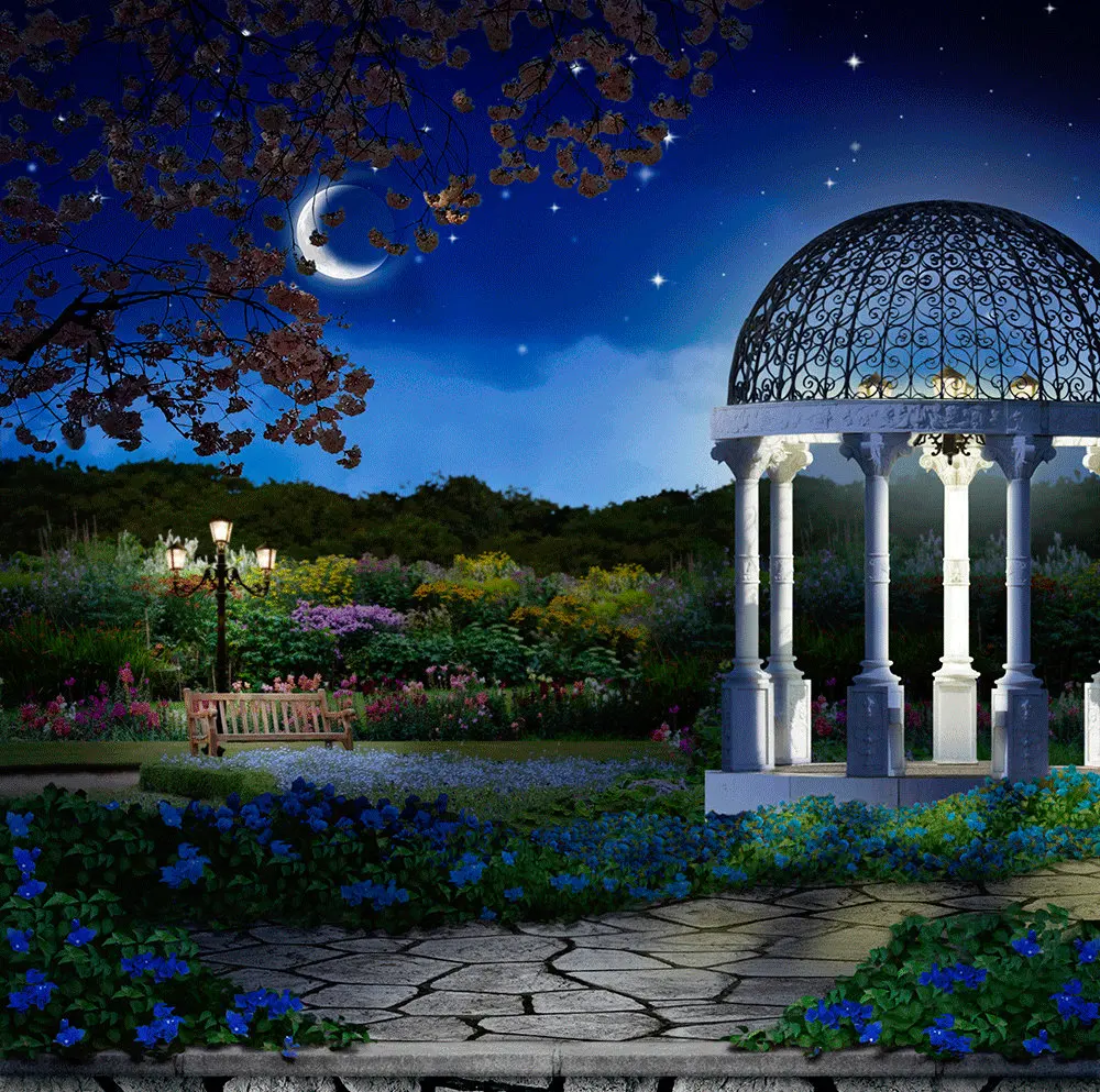 Twilight Gazebo Garden Prom Dance Events moon backgrounds High quality Computer print wedding photo backdrop