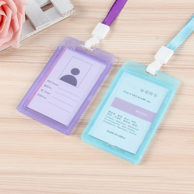 Transparent Staff Work Card Holder ID Card Cover Case Access Pass Badge Holder with Lanyard Bus Card Sleeve Office Supplies