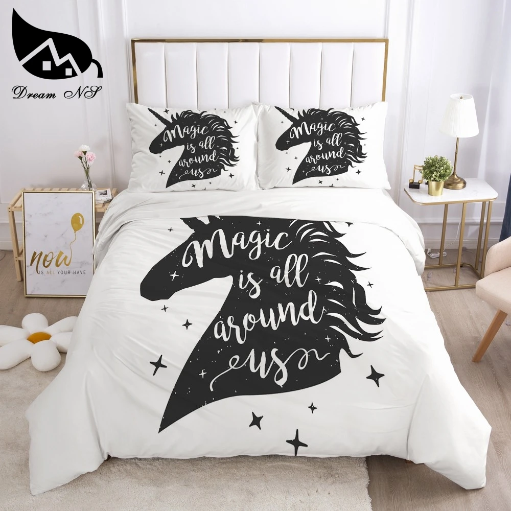 

Dream NS Black and White Unicorn Bedding set Queen Bedding Home Textiles Set Bedclothes rainbow horse duvet cover set