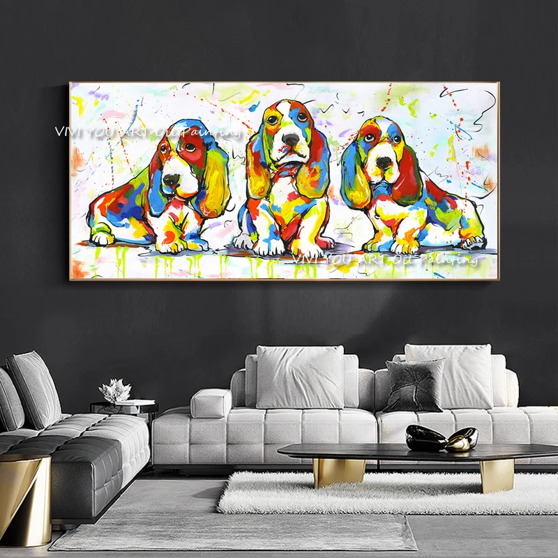 

100% Handmade Abstract Dog Colourful Animal Oil Painting on Canvas Posters Wall Pictures for Room Home Decoracion (No Frame)