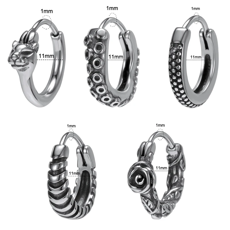 AOEDEJ 10 Styles Stainless Steel Octopus Feather Hoop Round Earring for Women Men Hip Hop Punk Rock Huggie Hoop Earrings Jewelry image 2