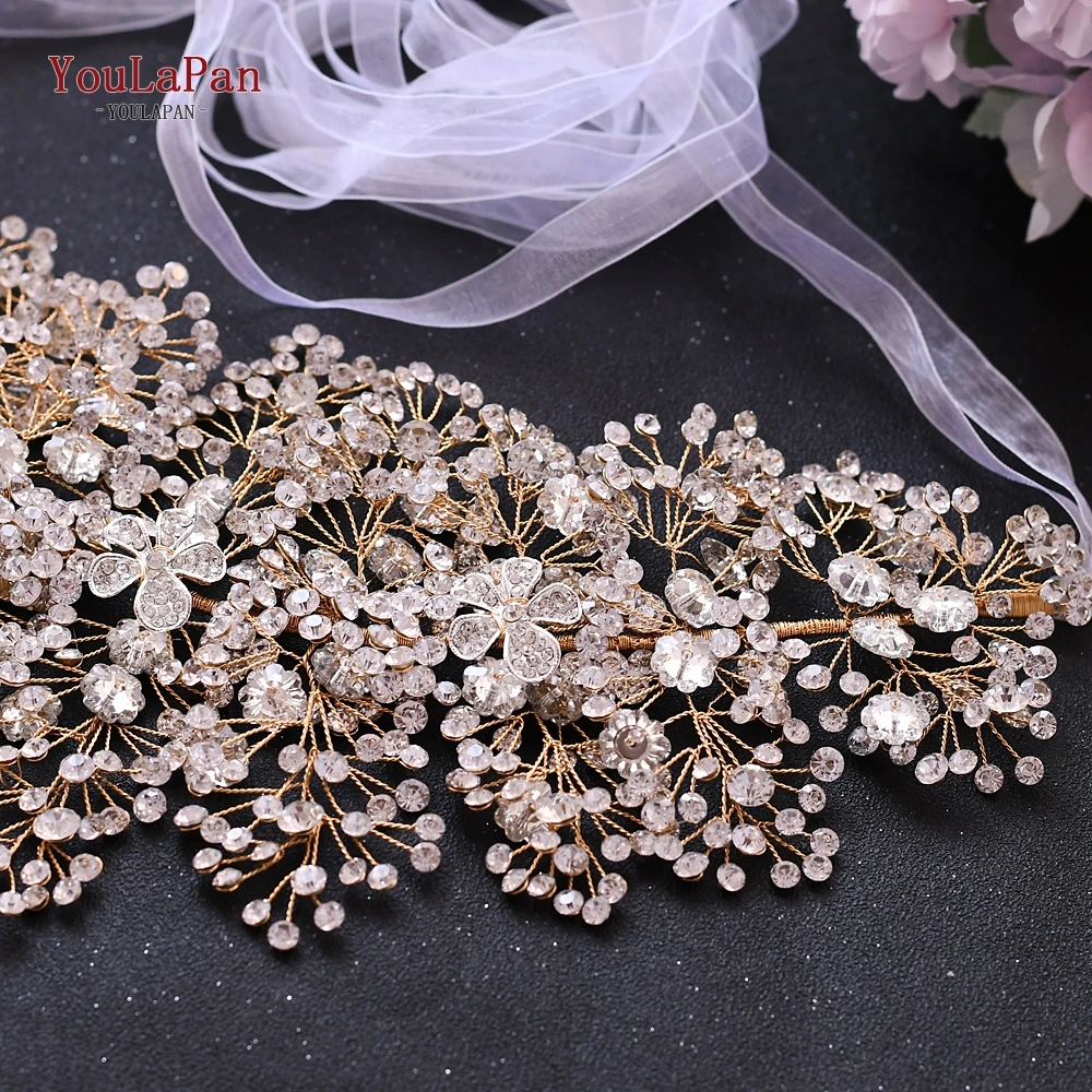 TOPQUEEN  Wedding Belt Flower Girl Sash Formal Dress Belts for Women Gold Jeweled Belt for Formal Dress Sparkly Belt SH240-G