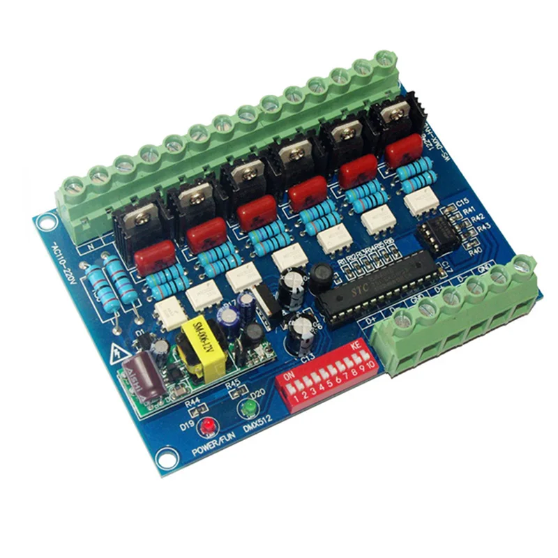 Decodificador DMX512 de 6 canales, AC110V-220V de alto voltaje, 50HZ, 6 CANALES, atenuador, para bombillas incandescentes, luces de escenario