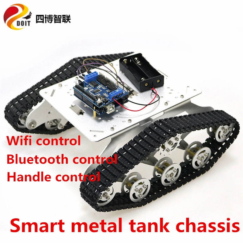 

SZDOIT Wifi/Bluetooth/Handle Control Metal TS300 Tracked Shock Absorbing RC Robot Tank Chassis Kit with Motors DIY for Arduino