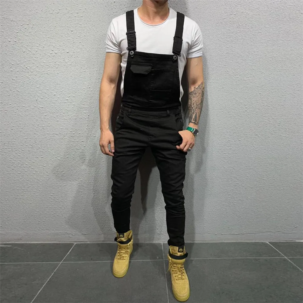 Men\'s Denim Dungaree Bib Overalls Jumpsuits Moto Biker Jeans Pants Trousers Plus Size Mens Casual Overalls