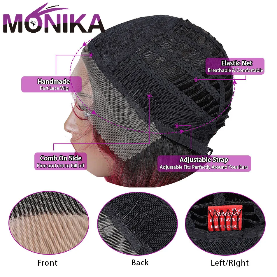 Monika Tóc Giả Ấn Độ Sóng Thân Tóc Glueless Một Phần Tiểu Thư 1B99J Burg Remy Tóc 150% Mật Độ Màu Tóc Tóc Giả cho Nữ Màu Đen