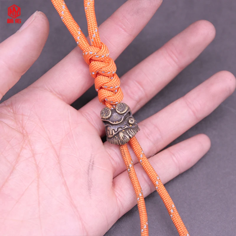 1PC EDC Paracord koraliki Retro mosiądz miedź smycz wisiorki nóż koraliki linka do parasola naszyjnik ze sznurka koraliki na bransoletkę wisiorki
