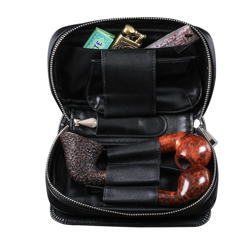 

Big Black Leather pipe pouch/ tobacco bag holder 3 Smoking pipe smoking accessories