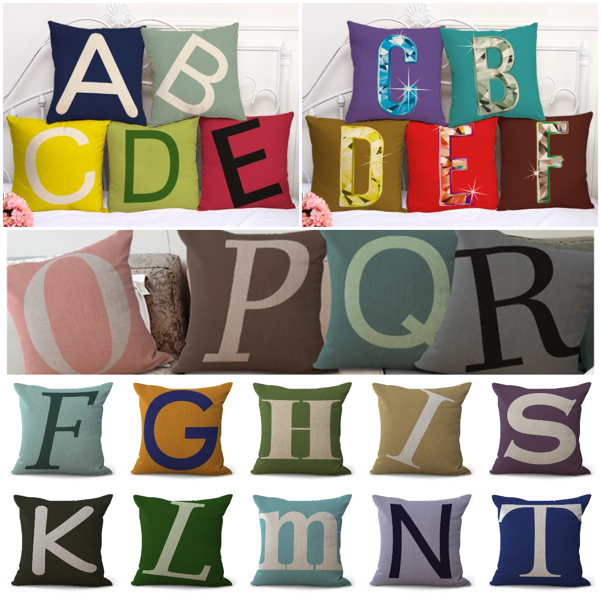 

Simple Pure Color English Alphabet Linen Cushion Cases Modern Nordic Decorative Throw Pillows Case Livingroom Sofa Couch Pillows