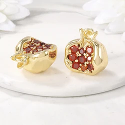 Brass Gold Plated Pomegranate Pendants Cubic Zirconia Fruit Charms For Diy Bracelet Necklace Earrings Jewelry Making Accessories