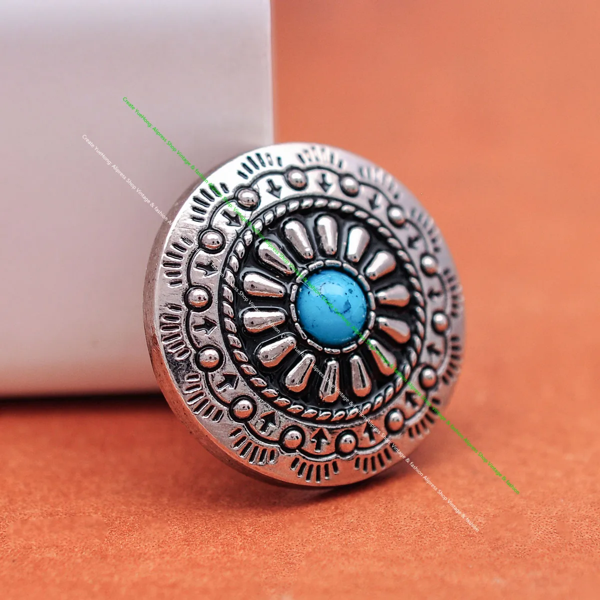 10X Southeast Tribal Silver Flower Turquoise Leathercraft Clothes Luggage Bag Accessories Garmen Craft Sewing Concho Button