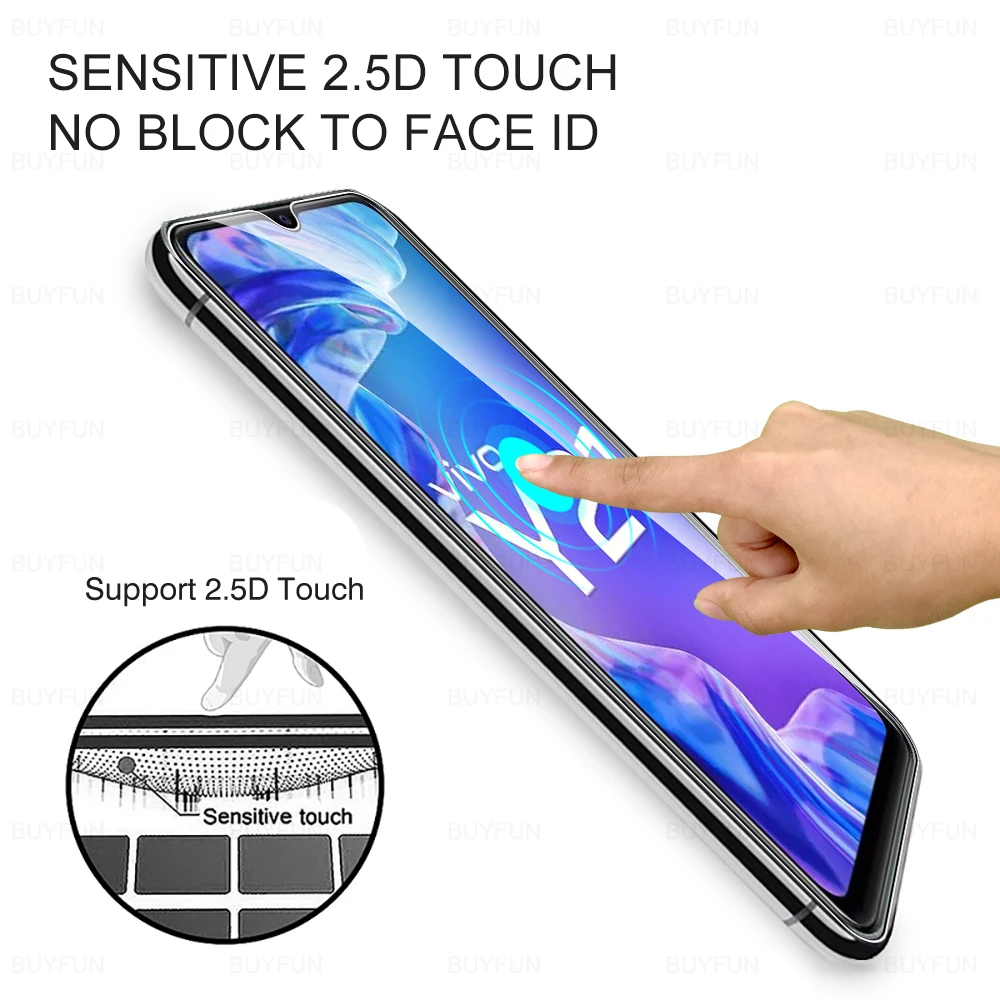 2Pcs 10D กระจกนิรภัยสำหรับ Vivo Y21 Clear ป้องกันสำหรับ Vivo Y21 Vivi Y 21 21Y 6.51 "หน้าจอป้องกันฟิล์ม