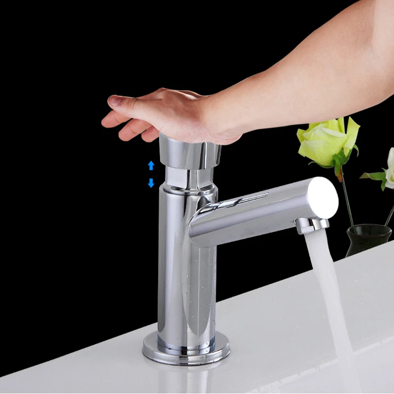 Bathroom Basin Faucet Time Delay Faucet Touch Press Cold Water Tap Public Toilet Metered Faucet Brass Time Delay Faucet