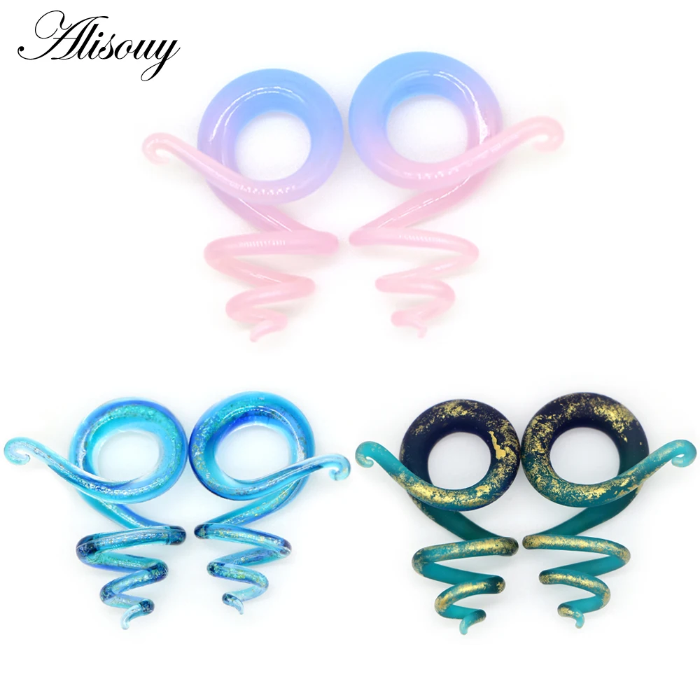 Alisouy 2pcs New 6mm-10mm Colorful Spring Ear Expanders Ear Strechers Flesh Piercing Body Jewelry Gift For Unisex Earring Stud