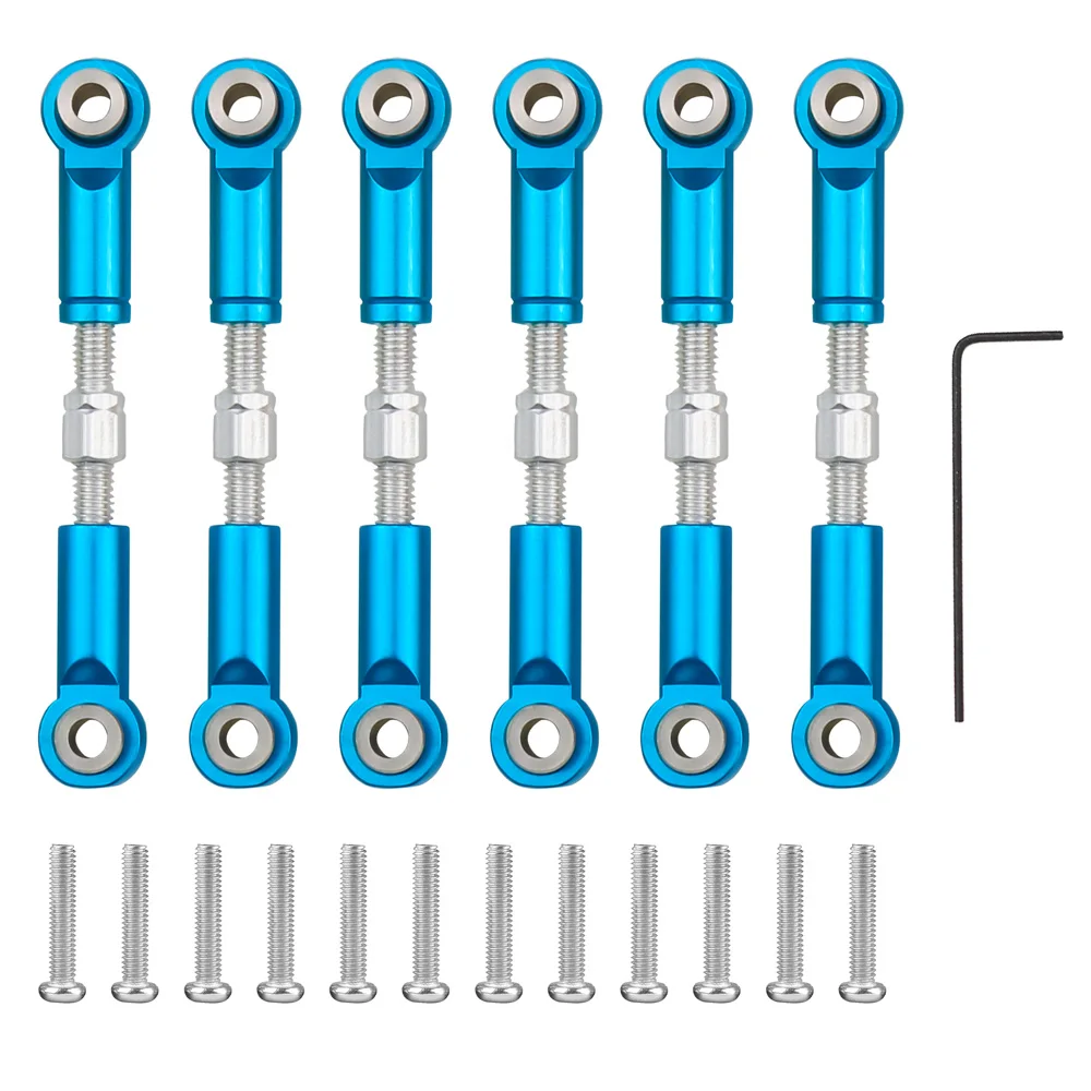 Peças sobresselentes ajustáveis da elevação do alumínio, Metal Linkage Pull Rod, Servo Link, Wltoys 1:18, A949, A959, A969, A979, K929, 6pcs