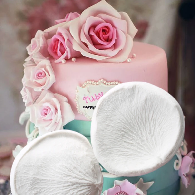 Grande Flor De Rosa e Veiners Moldes De Silicone, Fondant Sugarcraft, Argila De Resina Gumpaste, Papel De Água, Ferramentas De Decoração Do Bolo,