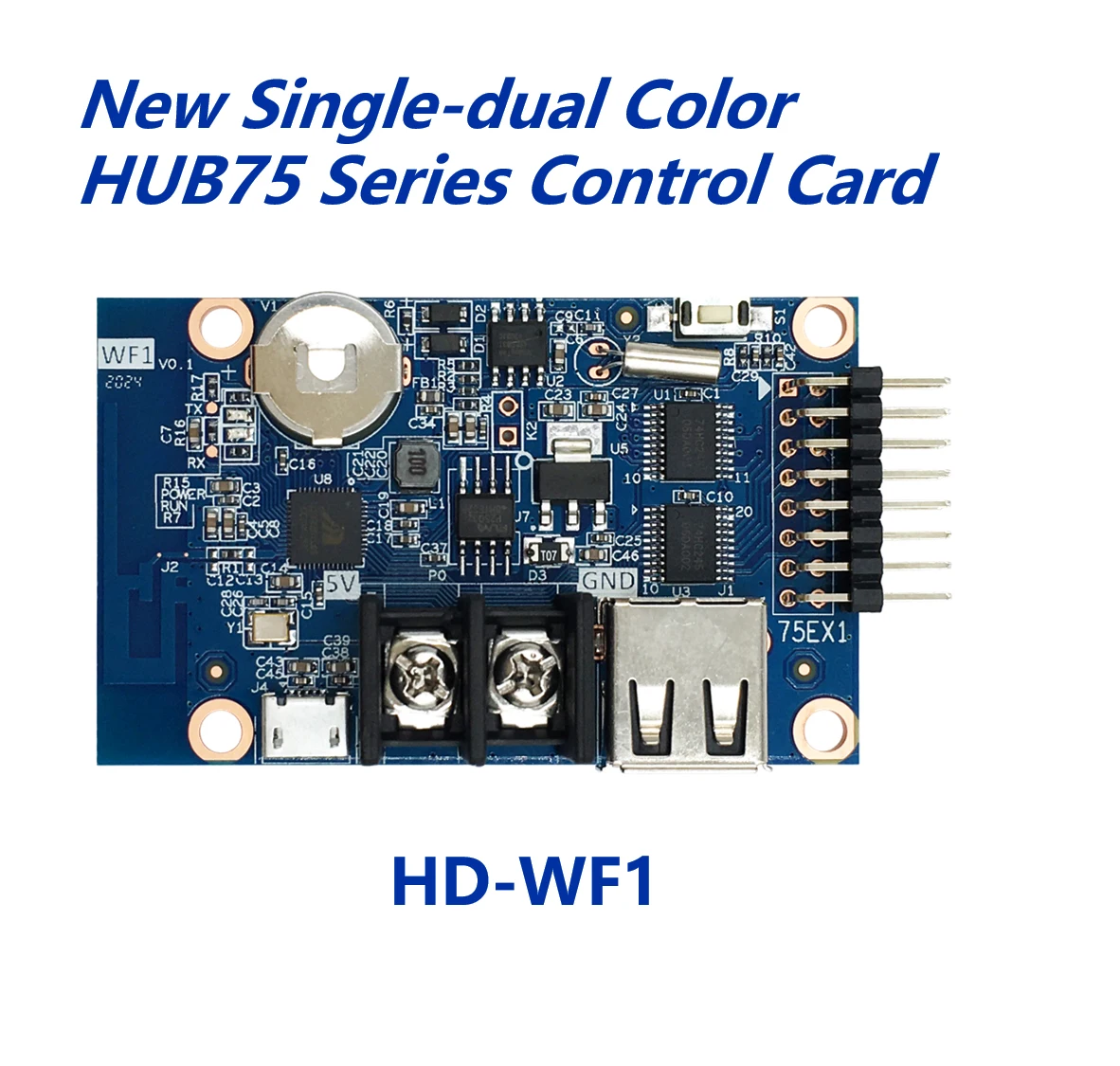 HD-WF1 640*32Pixels 1*HUB75E Ports Single & Dual Color Small LED Display WI-FI Asynchronous Control Card