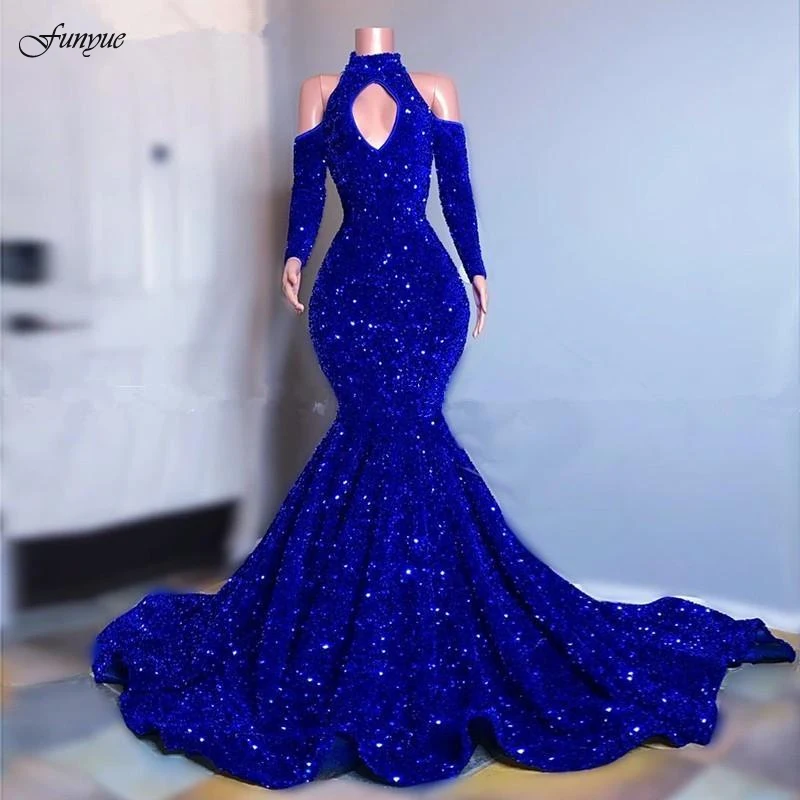 Customized Sequins Mermaid Prom Dresses Elegant Long Sleeves Evening Gown 2025 Off the Shoulder Plus Size Women Formal Dress