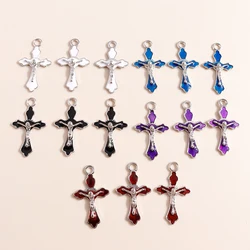 10pcs 30*18mm Metal Enamel Holy Jesus Cross Charms for Diy Jewelry Making Crucifix Pendants for Necklace Earrings Accessories