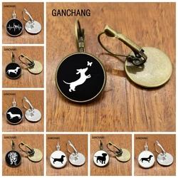 Cute Sausage Dog, Dachshund Dog Earrings Simple Hound Silhouette Art Glass Earrings Cute Dog Portrait Picture Earrings Gift
