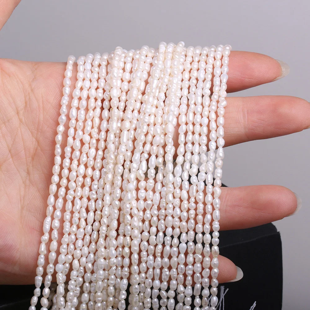 White Pearl Beads Rice Shape Natural Freshwater Pearls for Women Jewelry Making DIY Elegant Necklace Bracelet Strand 13''