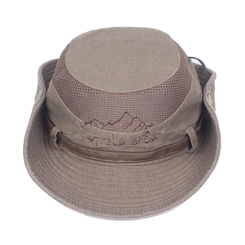 Outdoor Bucket Hat Men Summer Breathable Panama Cap Cotton Jungle Fishing Mesh Hat Hiking Beach Sun Protector Caps For Men's