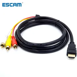 Male to 3RCA AV Composite Male M/M Connector Adapter Cable Cord Transmitter