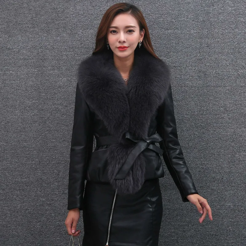 Short Genuine Leather Jacket Women Big Fox Fur Collar Sheepskin Coat Slim Women\'s Down Jackets Chaquetas Mujer 2020 KJ3573