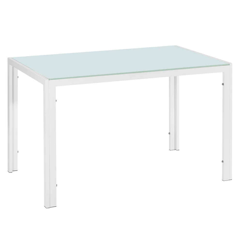 Dining Table 120*70*75CM Simple Assembled Tempered Glass & Iron Dinner Table White