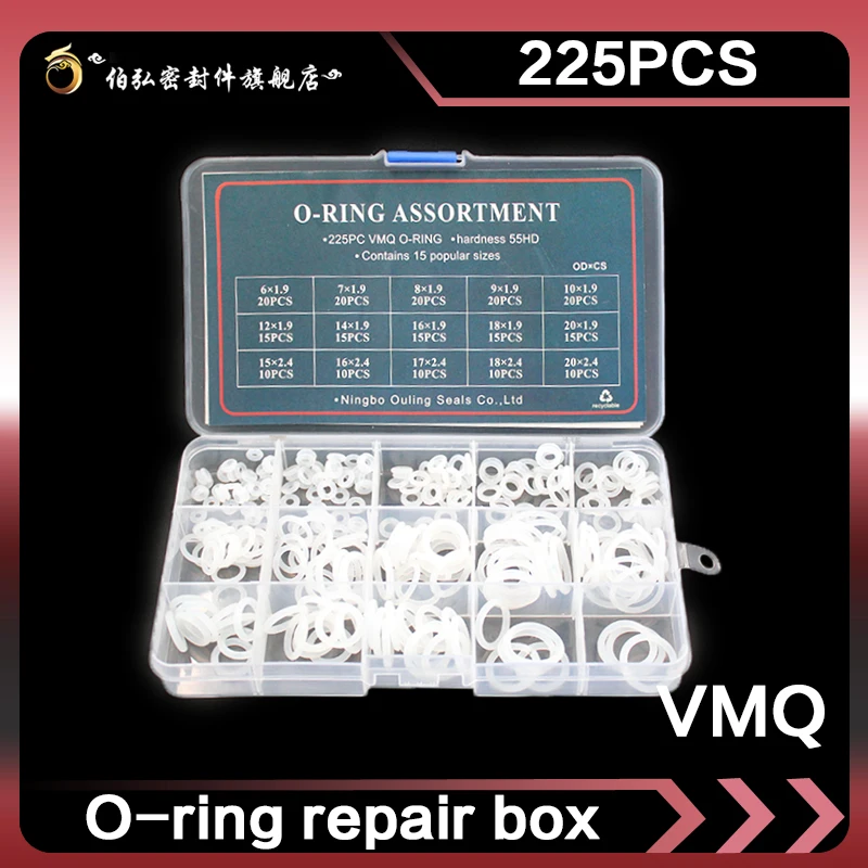 

Silicone Rubber 225pcs O Rings VMQ Seal Sealing O-rings Silicon Washer Rubber oring set Assortment Kit Set Box Ring