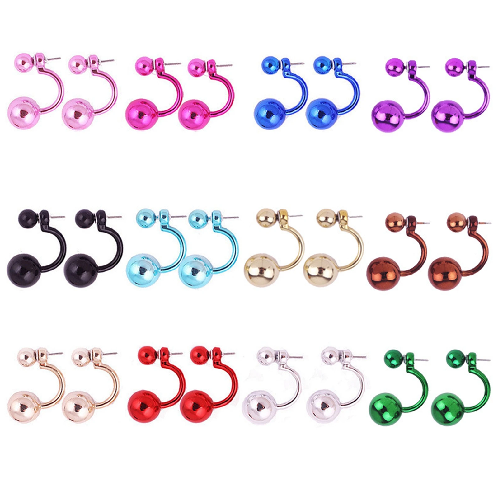 10 Pairs Metallic Color Acrylic Round Double Sided Ear Stud Front Back Earrings