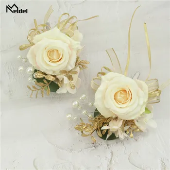 Düğün yaka çiceği ipek gül korsaj nedime yüksek kaliteli bilezik çiçekler tanık adam ilik takım elbise aksesuarları broş