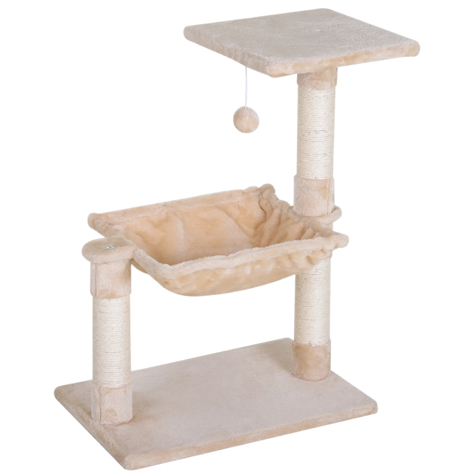 Pawhut Kattenkrabpaal 50X36X70 cm met grijs balplatform en hangmat