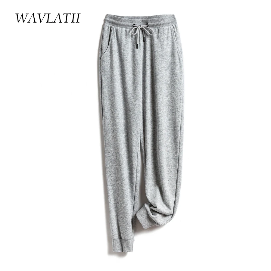 WAVLATII New 2021 Women Terry Casual Pants Female Black Gery Cotton Trousers Lady Sports Soft Pants WP2101