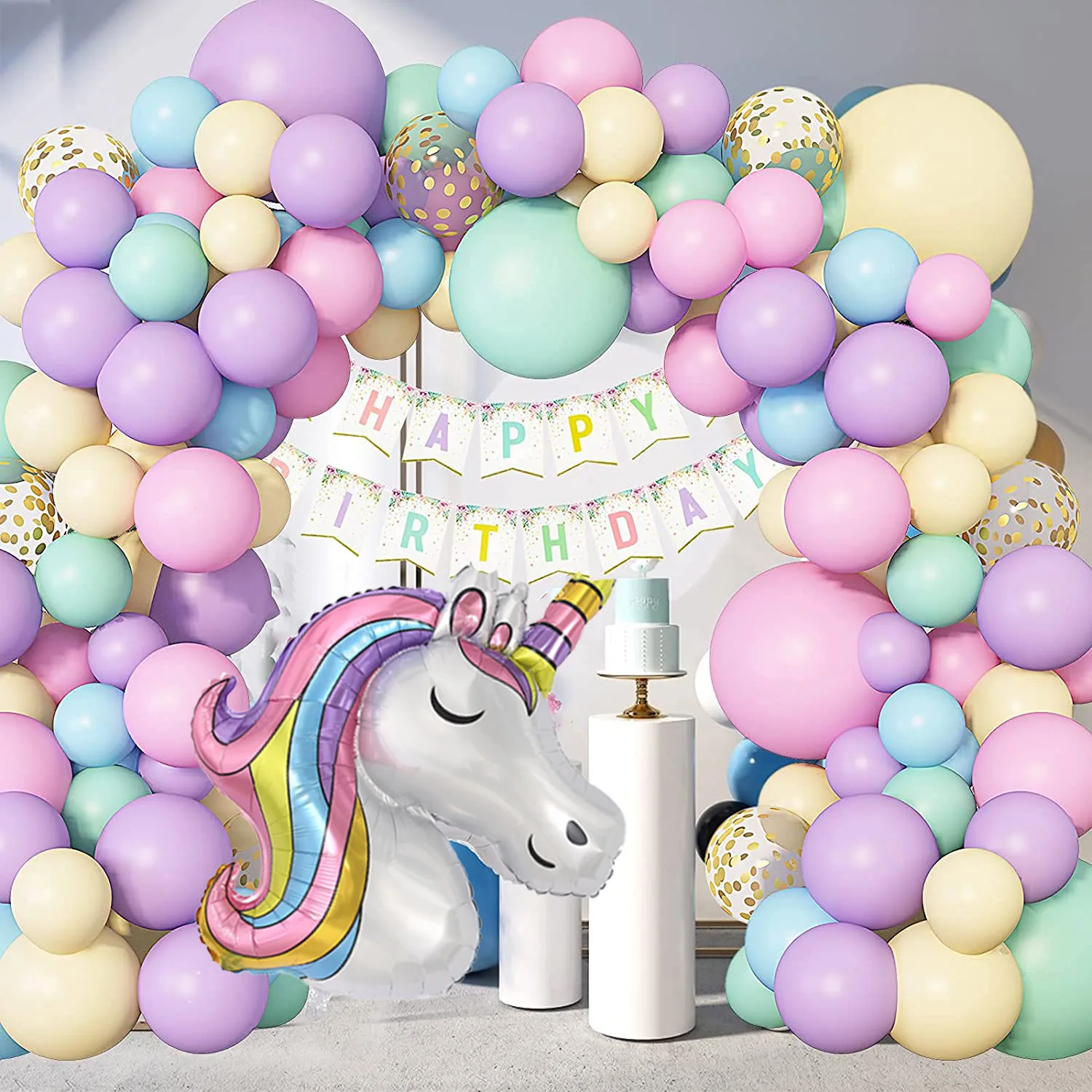 147Pcs Unicorn Birthday Balloons Arch Garland Kit Happy Birthday Banner for Girls Unicorn Birthday Party Decorations Baby Shower