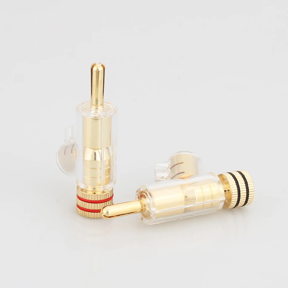 4pcs/Set High Performance 24K Gold Plated Rhodium Plated Audio Banana Connectors 45Dgree Locking Connector Speaker Cable HIFI