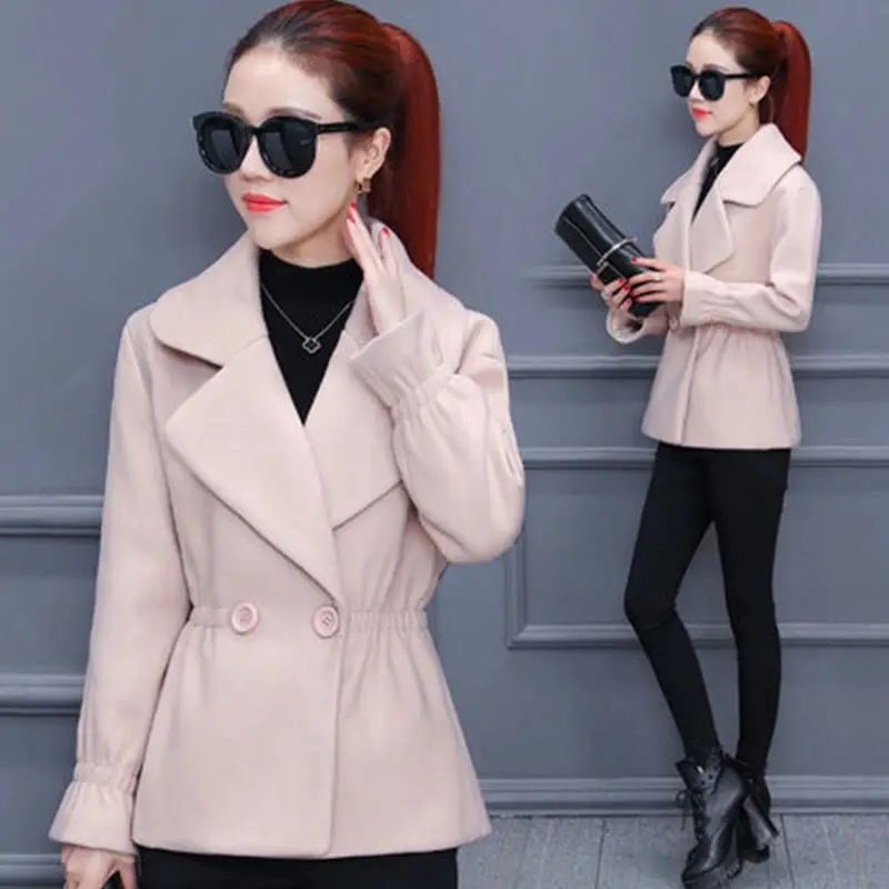 

Autumn Winter New Women's Woolen Coat Short Style Ladies Short Woolen Jackets Suit Collar Long-Sleeved Outerwear Female L807