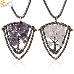 CSJA Handmade Natural Stone Pendants Necklaces for Men Tree of Life Wire Wrap Chip Beads Vintage 7 Chakra Crystal Jewelry G329