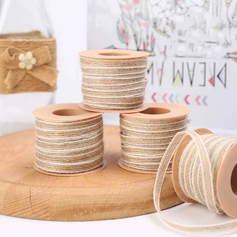 

10/100/400M Handmade DIY Macrame Linen Webbing Jute Rolls Hessian Ribbon With Trim Edge Rustic For Wedding Decoration Bow Craft