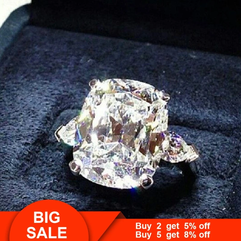 Vecalon Statement ring 925 Sterling Silver Cushion cut 8ct AAAAA Cz Engagement wedding band rings For women Party Finger Jewelry