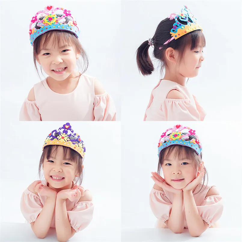 3PCS/set Non-woven DIY Crown Hat Princess Headwear Toy Handmade Creative Arts And Crafts Toys Learning Children Birthday Gifts