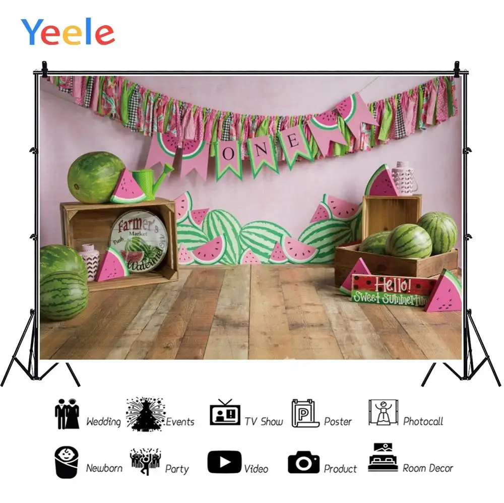 Yeele-Fondo de vinilo con suelo de madera de sandía, feliz cumpleaños, estudio fotográfico de bebé para decoración, tamaño personalizado