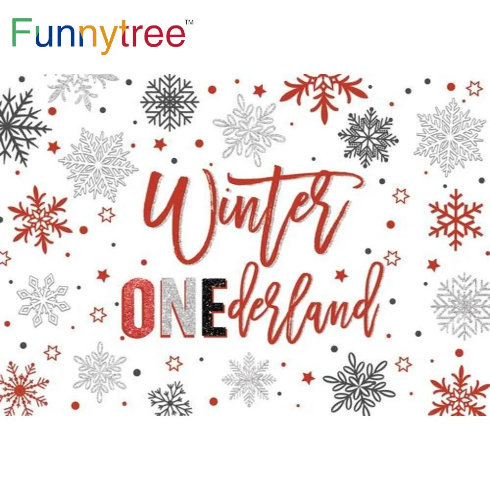 

Funnytree Winter Onederland Backdrop Birthday Party Supplies Red Silver Snowflake Decor Christmas Baby Shower Photo Booth Props