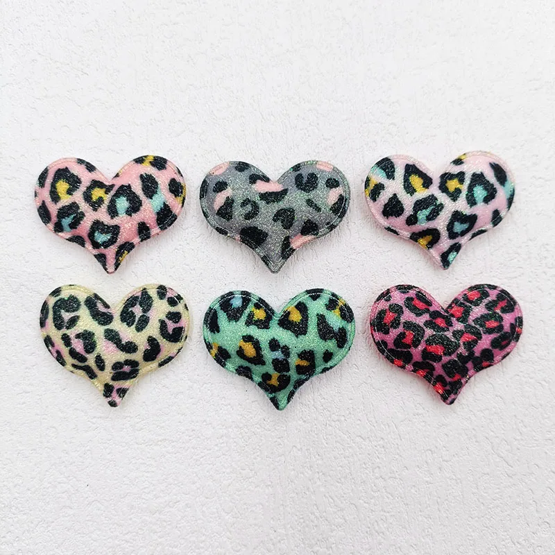 30 sztuk/partia 3.8*3CM Leopard błyszczące serce aplikacja dla DIY stroik klips do włosów Bow Decor akcesoria ubrania kapelusz...