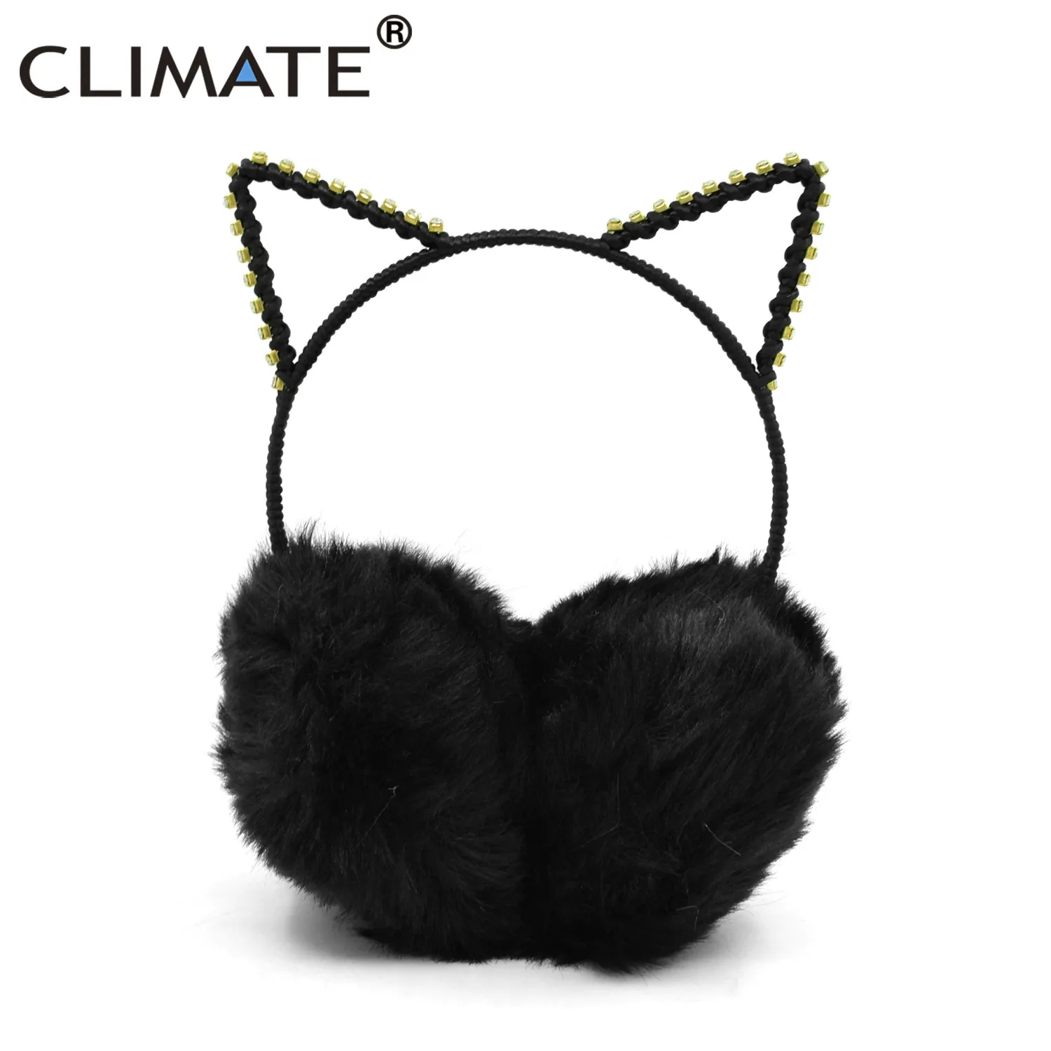 CLIMATE Women Girl Earmuffs Car Ear Lovely Cat Ear Muff Warmer Rhinestone Lovely Warm Ear Muffs for Kids Women Teenager Girls