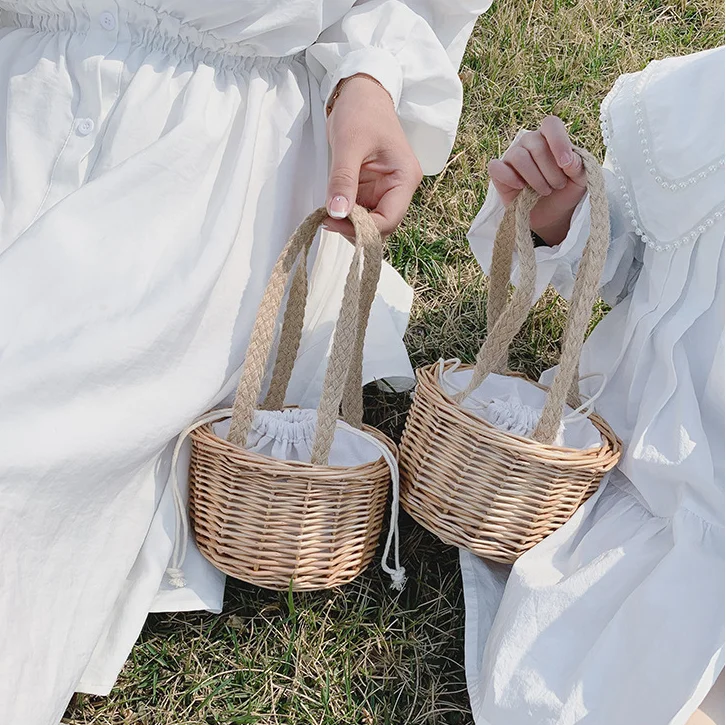 

Hand Woven Square Bag buckle Rattan Straw Bags Wind Bohemia Beach Wicker Bag Children Shoulder Bag