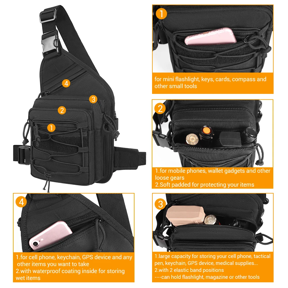 Nylon Tactical Bag Concealed Carry Pistol Holster EDC Pouch Shoulder Gun Bag for Outdoor Hunting Climbing Hiking Chest Pack