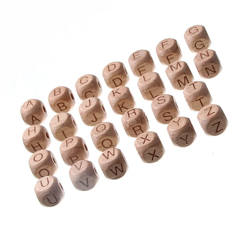 20pcs Square Natural Beech Wooden Loose Letter Beads For Jewelry Making Handmade Toy Bracelet DIY Pacifier Chain Safe