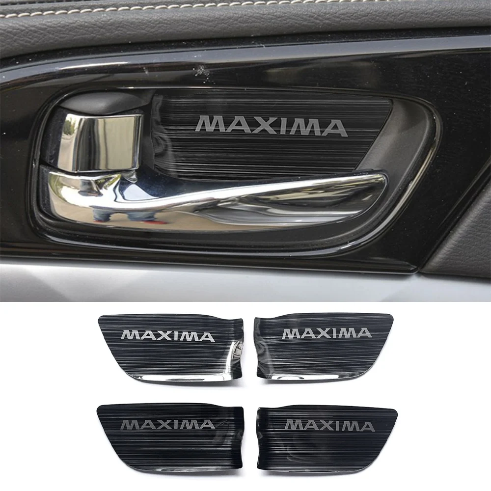 Black Metal Interior Door Handle Trim Cover Stickers For Nissan Maxima 2016-2023 2024 Car Accessories