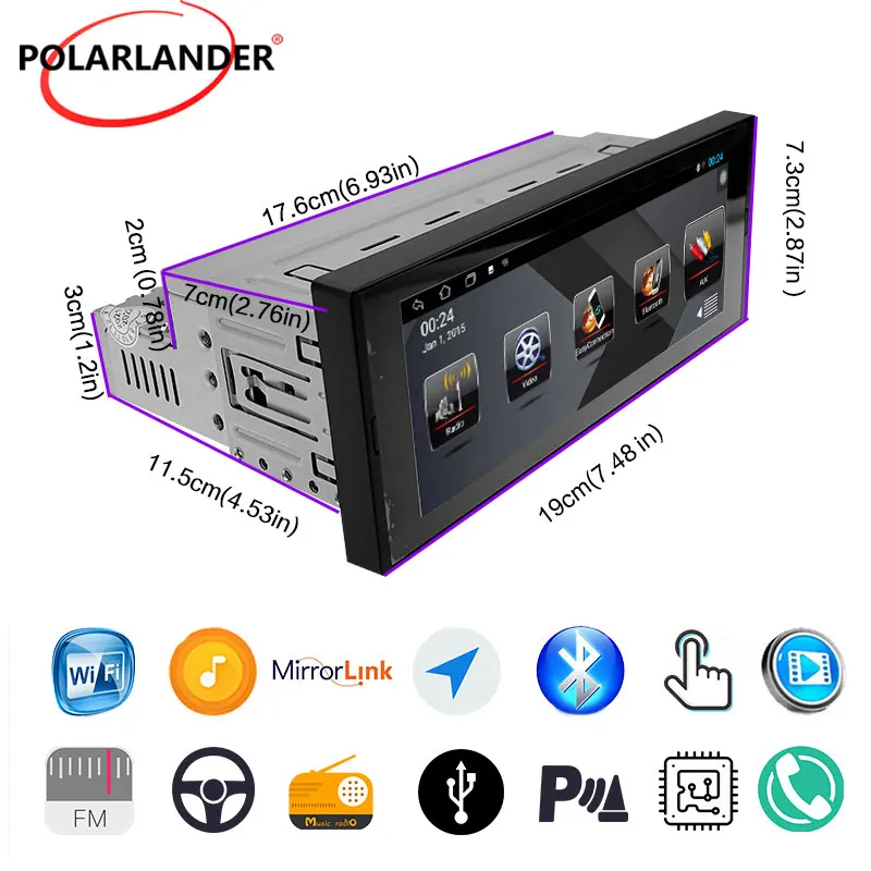 

Car Radio 1 Din 6.9 Inch MP5 Player IPS Touch Screen Multimedia Autoradio Stereo Video WiFi Android 8.1 RAM 1+16G Bluetooth GPS